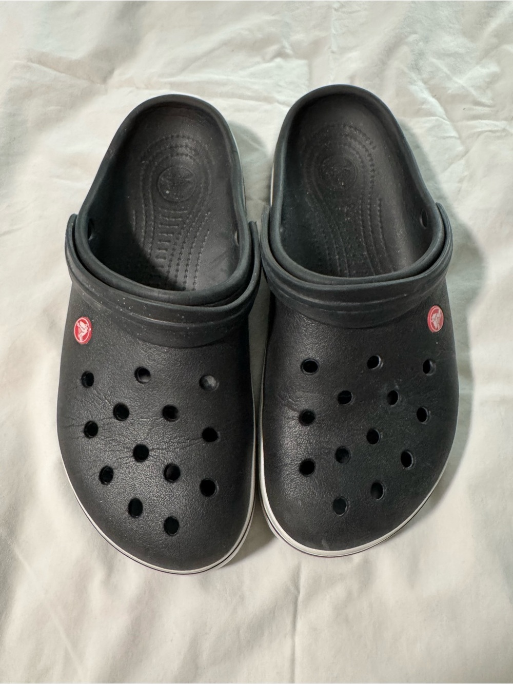 CROCS Men’s Black Clog with Small Red Logo Accents Size 12